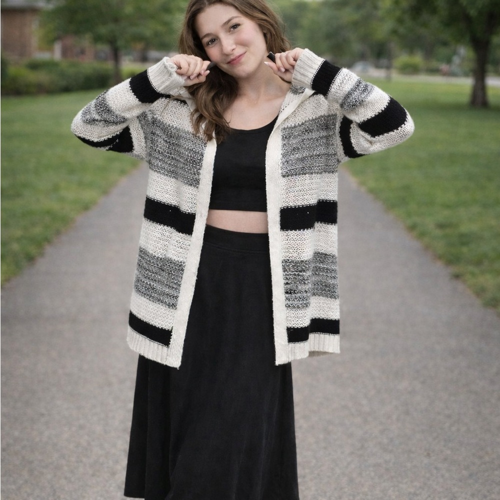 Pink Angel Striped Hooded Cardigan Sweater – Juniors XL 16